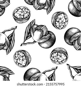 Seamless pattern with black and white walnut, letters
