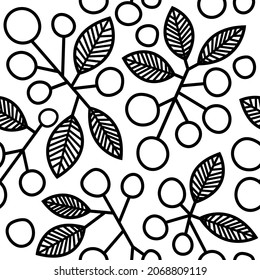 Seamless pattern with black and white winter berries design.