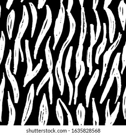 Seamless pattern black white zebra tiger fur design, abstract simple lines scandinavian style background grunge texture. trend of the season. Can be used for Gift wrap fabrics, wallpapers. Vector