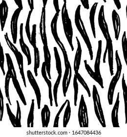 Seamless pattern black white zebra tiger fur design, abstract simple lines scandinavian style background grunge texture. trend of the season. Can be used for Gift wrap fabrics, wallpapers. Vector
