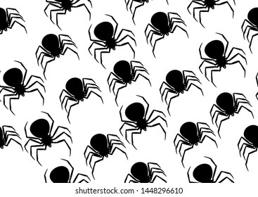 Seamless pattern with black widow spiders. Background for Halloween holiday.