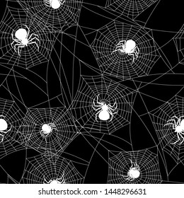 Seamless pattern with black widow spiders. Background for Halloween holiday.
