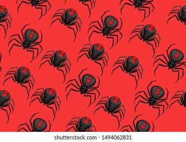 Seamless pattern with black widow spiders. Background for Halloween holiday.