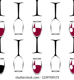 seamless pattern with black wineglass with red wine and empty wineglass . vector