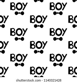Seamless pattern with black word boy and bow tie. Vector illustration