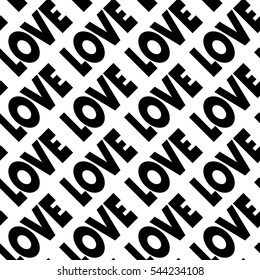 Seamless pattern with black word love on white background