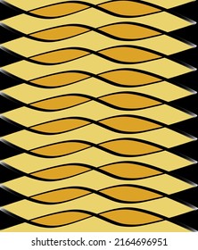 Seamless pattern with black and yellow gold wave gradient ornament. Abstract geometric modern vector background.