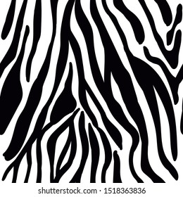 Seamless pattern with black zebra animal skin striped print texture fur on white background. Safari fauna vector illustration in flat style for textile fabric