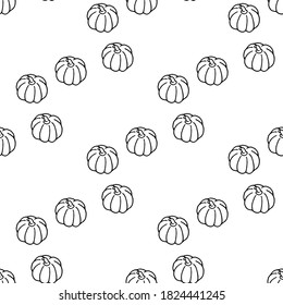 Seamless pattern with black-and white pumpkin on white background. Vector image. 