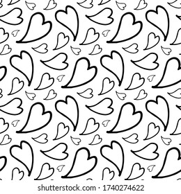 Patrón sin brillo con los corazones de doodle en blanco y negro sobre fondo blanco. Imagen vectorial. 
