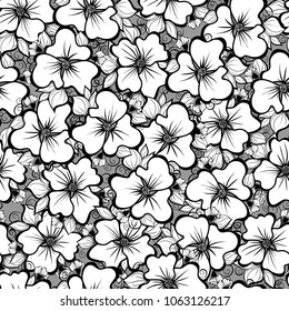 Seamless pattern black-and-white flowers. Vector illustration.