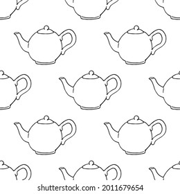 Seamless pattern with black-and-white teapot on a white background
