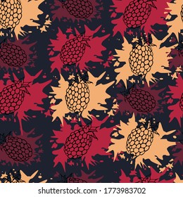 seamless pattern with blackberries on the background of color spots of paints