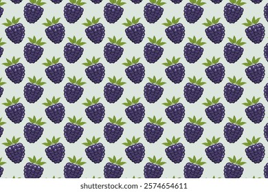 Seamless pattern with blackberry berries. Black berries vector illustration in retro style.