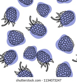 Seamless pattern with blackberry  Engraved wild berries with leaves. Vector hand-drawn illustration on white background.