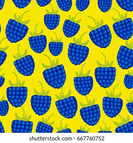 seamless pattern blackberry Fresh juicy berries yellow background. Vector illustration