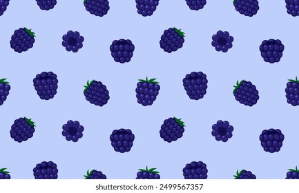 Seamless pattern with blackberry. Fresh summer juicy berry background. Flat Vector illustration 