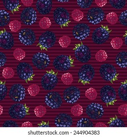 seamless pattern with blackberry on striped background
