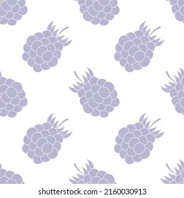 Seamless pattern with blackberry in pastel color. Violet currants in white background. Summer background with wild berries. Design for print wrapping paper, fabric, packaging. Vector illustration