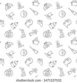 Seamless pattern with black-n-white halloween objects. Vector 8 EPS.