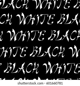 Seamless pattern Black&White stylized asian calligraphy. Vector