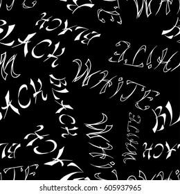 Seamless pattern Black&White stylized asian calligraphy. Vector
