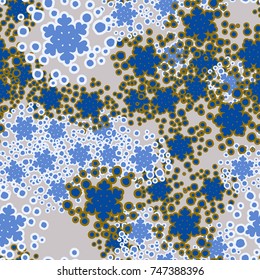 Seamless pattern. Blizzard. Individual snowflakes are viewed. Five-color palette.