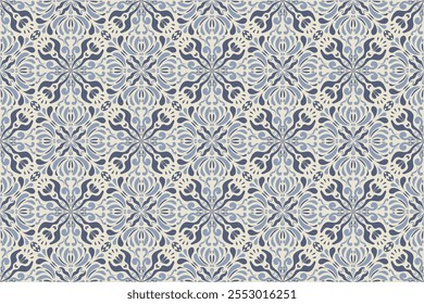 Seamless pattern block print batik vector. Ethnic vintage flower handmade.