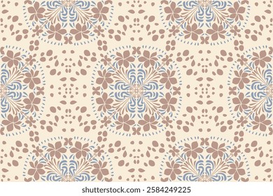 Seamless pattern block print batik vector. Ethnic vintage flower handmade.