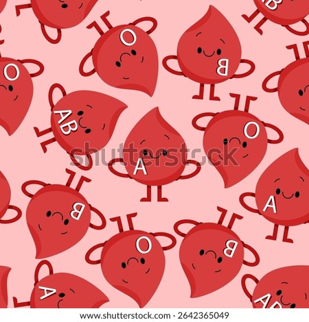 Seamless pattern of blood droplet character with different blood types