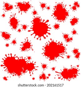 Seamless pattern of blood spatter  isolated on White background. Vector illustration 