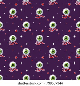 Seamless pattern with bloody eyeball. Halloween cartoon vector background