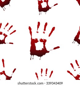 Seamless pattern of bloody handprint close up  on white background. Vector illustration