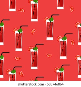 Seamless pattern with Bloody Mary cocktail