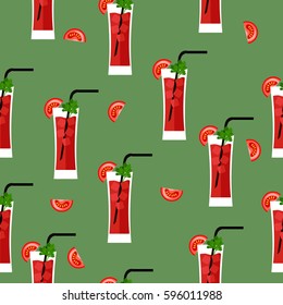 Seamless pattern with Bloody Mary cocktail