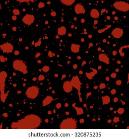 Seamless pattern of bloody spots on a black background for Halloween.