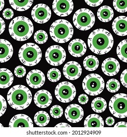 patrón sin fisuras con ojos zombie o alienígenas sangrentados, divertida ilustración de halloween, fondo negro, ojos conceptuales noche halloween