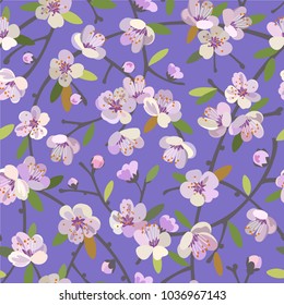   Seamless pattern with blooming apple branches. Spring blossoms floral vector background