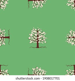 Seamless pattern of blooming apple tree in spring