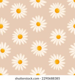 Patrón sin foco con mareas florecientes. Ilustración floral vectorial Chamomile para postales, afiches, tela, papel envolvente, decoración, etc. Flores para vacaciones de primavera y verano.