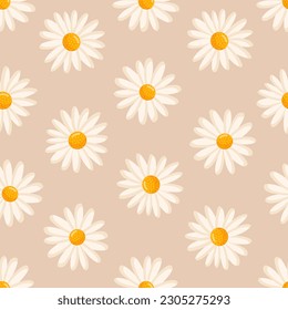 Seamless pattern with blooming daisies. Chamomile vector floral illustration for postcard, poster, fabric, wrapping paper, decor etc. Flowers for spring and summer holidays.