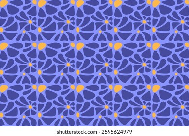 Seamless pattern of blooming flowers in dark blue on light blue background