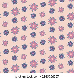 Seamless pattern with blooming flowers on a peach background