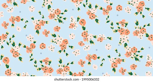 Seamless pattern with blooming flowers, summer blooming bouquets of flowers.