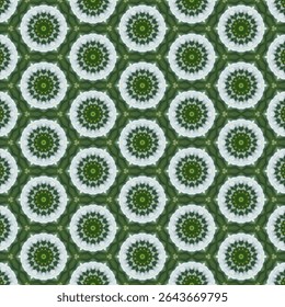 The seamless pattern of blooming flowers in white tones gives a clean and gentle feeling. The green background adds a natural feeling. Suitable for decorations that require a comfortable and relaxing 