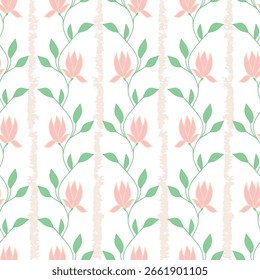 Patrón sin fisuras con ramas de magnolia en flor. Impresión para textiles, Fondo de pantalla, cubiertas, superficie. Estilización retro. Para la tela de la moda.