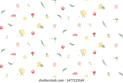 Seamless pattern of blooming peonies flowers with leaves, buds and petals. Hand-drawn for your design in a romantic style in light pastel colors.