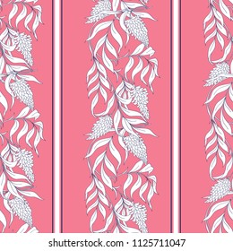 Patrón sin fisuras con acacia rosa floreciente en estilo art nouveau.  Ilustración vectorial Diseño de color y contorno.