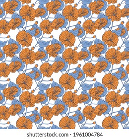 Seamless pattern with blooming poppies in vintage style. Background or print for textiles. Floral element for the design. EPS 10.