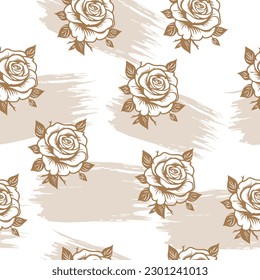 patrón transparente con rosas y trazos de pintura florecientes